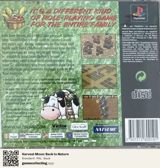 Harvest Moon: Back to Nature PlayStation, PAL box back