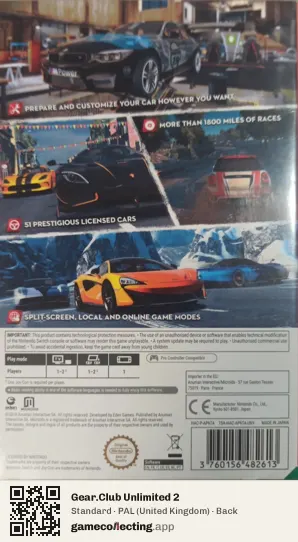 Gear.Club Unlimited 2 Nintendo Switch, United Kingdom box back