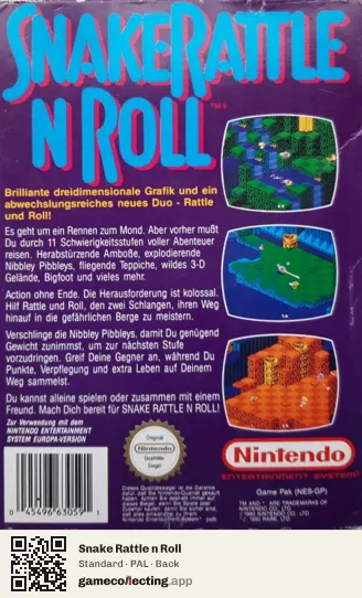 Snake Rattle n Roll Nintendo Entertainment System, PAL box back