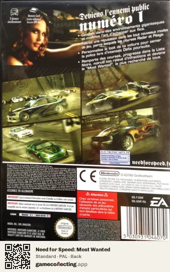 Need for Speed: Most Wanted Nintendo GameCube, PAL box back