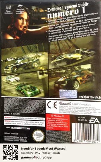 Need for Speed: Most Wanted Nintendo GameCube, France box back