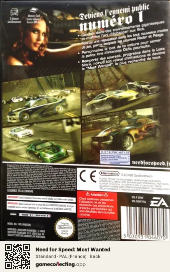 Need for Speed: Most Wanted Nintendo GameCube, France box back