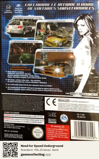 Need for Speed Underground Nintendo GameCube, France box back