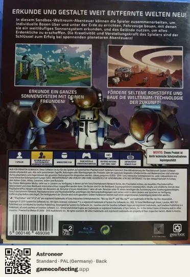 Astroneer PlayStation 4, Germany box back