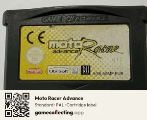 Moto Racer Advance Game Boy Advance, PAL cartridge label