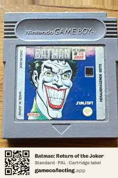 Batman: Return of the Joker Game Boy, PAL cartridge label