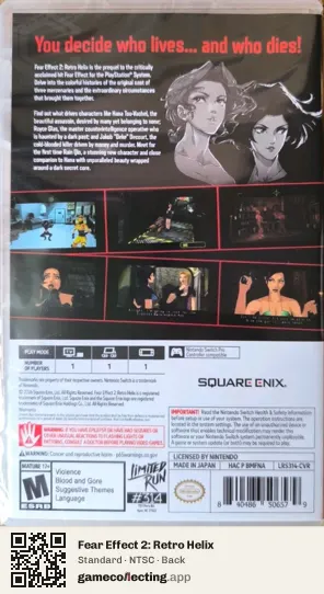 Fear Effect 2: Retro Helix Nintendo Switch, NTSC box back