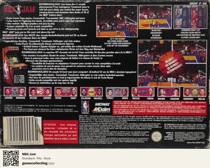 NBA Jam Super Nintendo Entertainment System, PAL box back