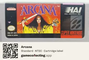 Arcana Super Nintendo Entertainment System, NTSC cartridge label