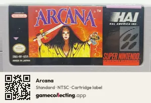 Arcana Super Nintendo Entertainment System, NTSC cartridge label