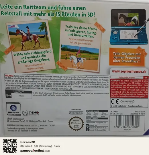Horses 3D Nintendo 3DS, Germany box back
