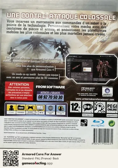 Armored Core: For Answer PlayStation 3, France box back