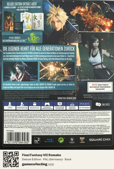 Final Fantasy VII Remake PlayStation 4, Germany box back