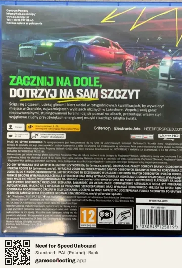 Need for Speed Unbound PlayStation 5, Poland box back