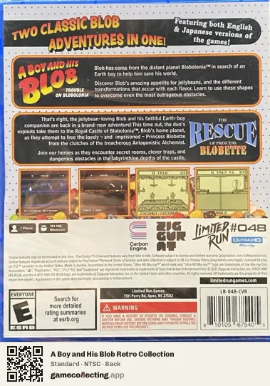 A Boy and His Blob Retro Collection PlayStation 5, NTSC box back