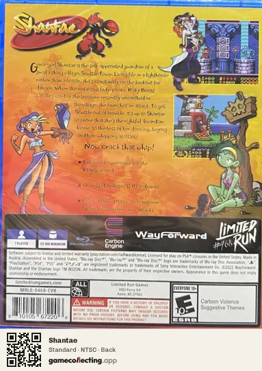 Shantae PlayStation 4, NTSC box back