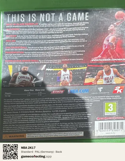 NBA 2K17 Xbox One, Germany box back