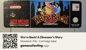 We're Back! A Dinosaur's Story Super Nintendo Entertainment System, PAL cartridge label