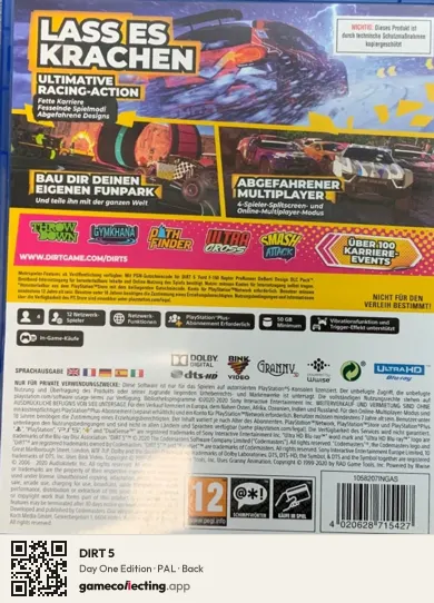 DIRT 5 PlayStation 5, PAL box back