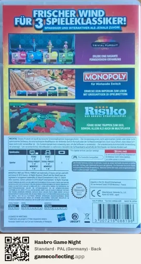 Hasbro Game Night Nintendo Switch, Germany box back