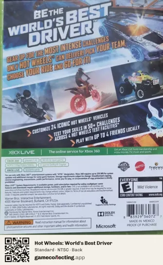 Hot Wheels: World's Best Driver Xbox 360, NTSC box back