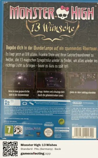Monster High: 13 Wishes Nintendo Wii U, Germany box back