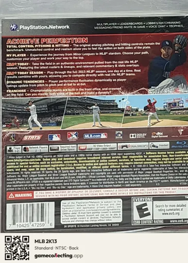 MLB 2K13 PlayStation 3, NTSC box back