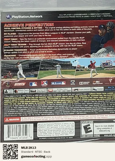 MLB 2K13 PlayStation 3, NTSC box back