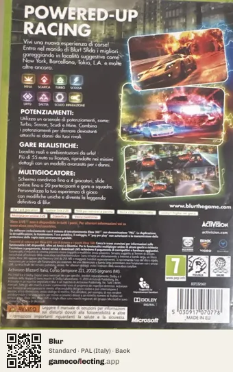 Blur Xbox 360, Italy box back