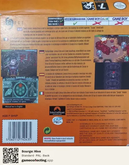 Scurge: Hive Game Boy Advance, PAL box back