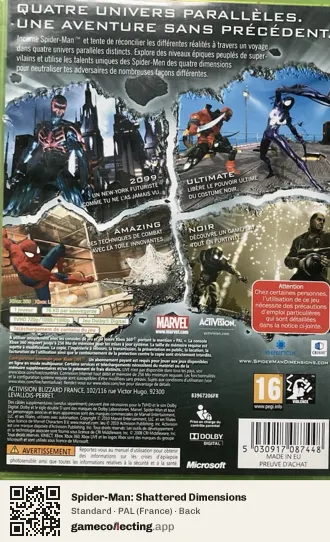 Spider-Man: Shattered Dimensions Xbox 360, France box back