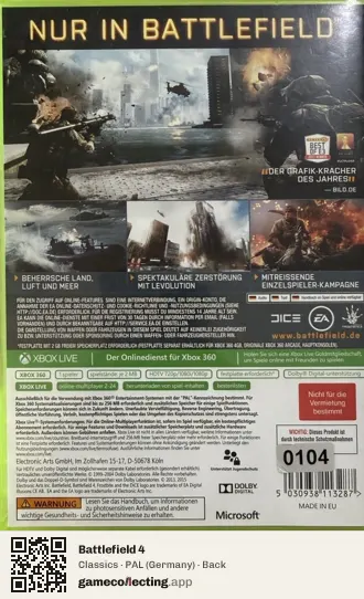 Battlefield 4 Xbox 360, Germany box back