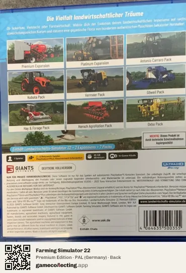 Farming Simulator 22 PlayStation 5, Germany box back