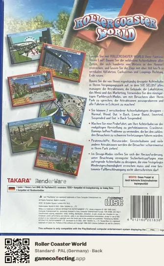 Roller Coaster World PlayStation 2, Germany box back