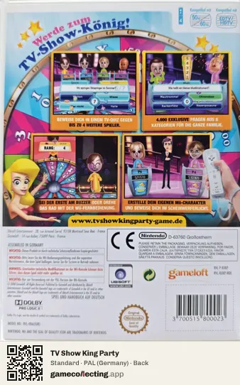 TV Show King Party Nintendo Wii, Germany box back