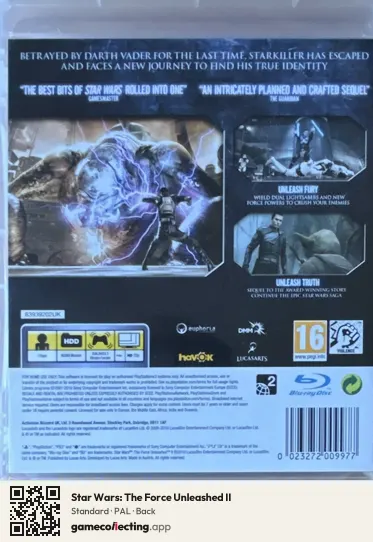 Star Wars: The Force Unleashed II PlayStation 3, PAL box back