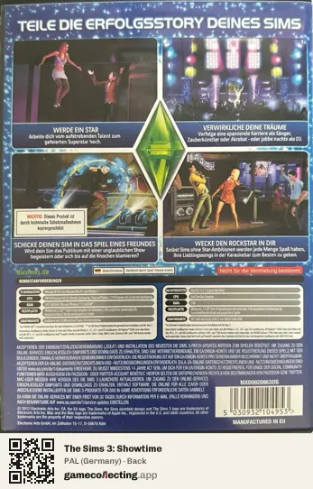The Sims 3: Showtime Computer, Germany box back