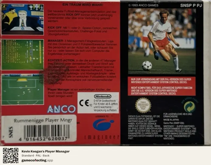 Kevin Keegan's Player Manager Super Nintendo Entertainment System, PAL box back