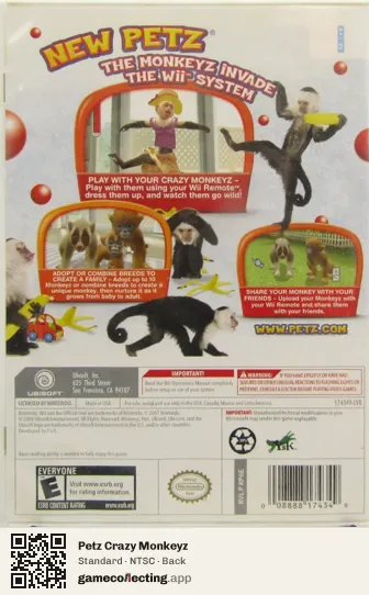 Petz Crazy Monkeyz Nintendo Wii, NTSC box back