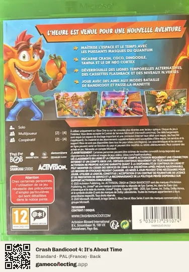 Crash Bandicoot 4: It's About Time Xbox One, France box back