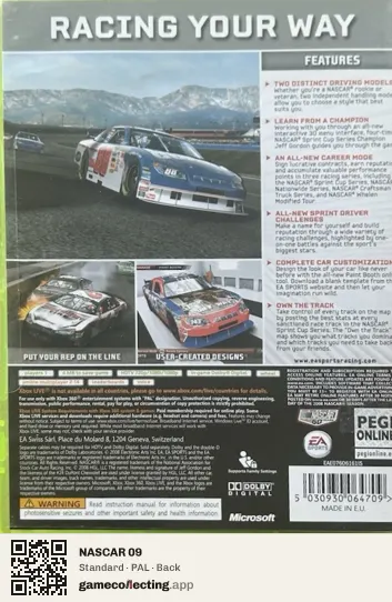 NASCAR 09 Xbox 360, PAL box back
