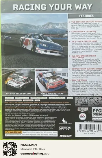 NASCAR 09 Xbox 360, PAL box back