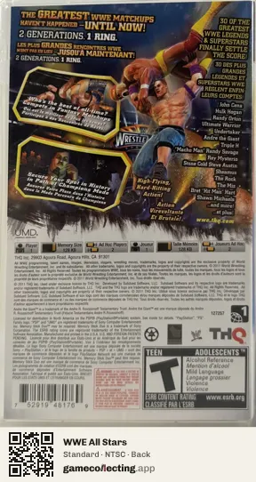 WWE All Stars PlayStation Portable, NTSC box back