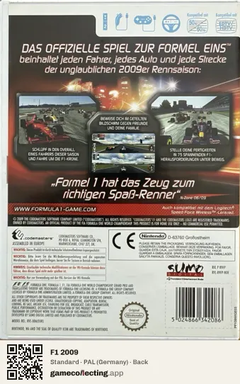 F1 2009 Nintendo Wii, Germany box back