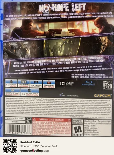 Resident Evil 6 PlayStation 4, Canada box back