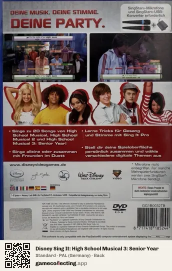 Disney Sing It: High School Musical 3: Senior Year PlayStation 2, Germany box back