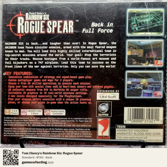 Tom Clancy's Rainbow Six: Rogue Spear PlayStation, NTSC box back
