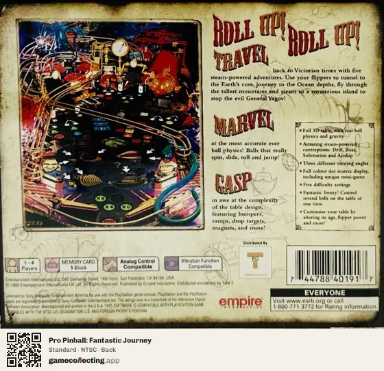Pro Pinball: Fantastic Journey PlayStation, NTSC box back