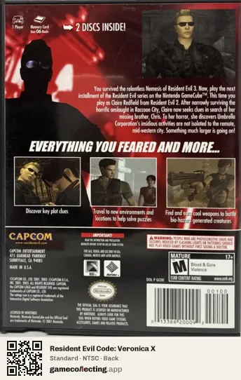 Resident Evil Code: Veronica X Nintendo GameCube, NTSC box back