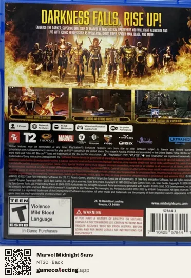 Marvel Midnight Suns PlayStation 5, NTSC box back